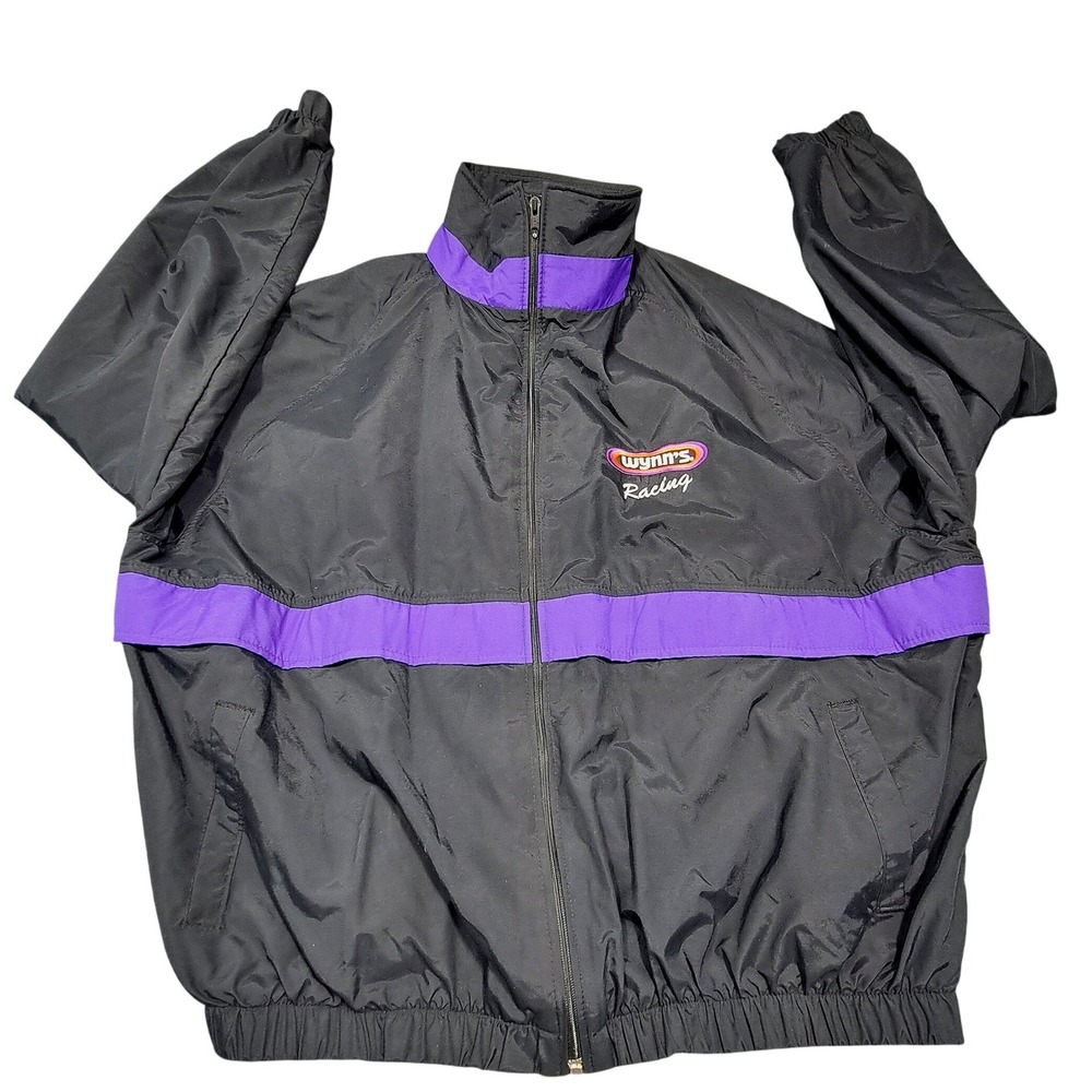 Vintage 90s Holloway Wynns Racing Windbreaker Jacket XL Black Purple Made in USA